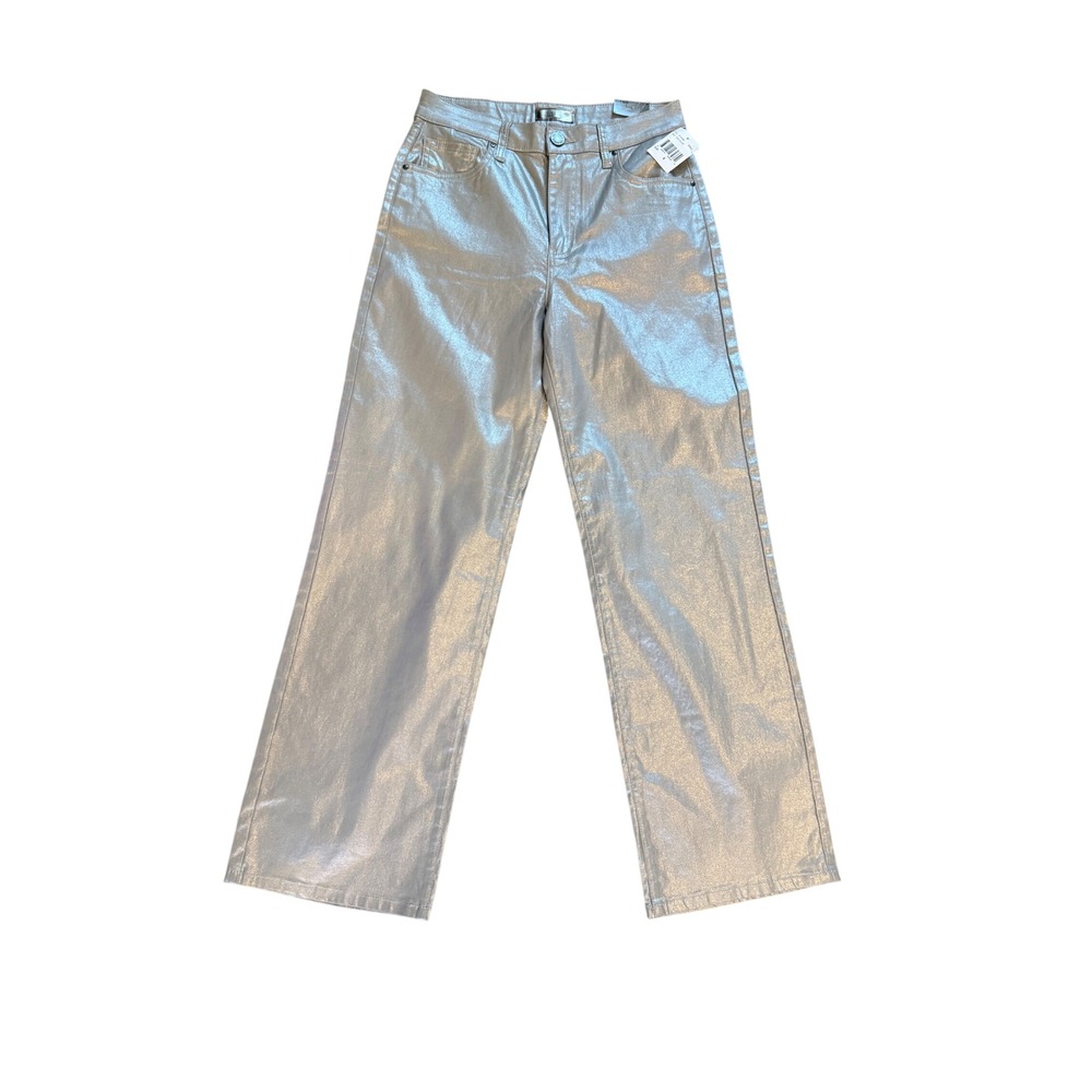 KUT from the Kloth Miller High Rise Wide Leg Metallic Silver Jeans 4 KP1965MA4